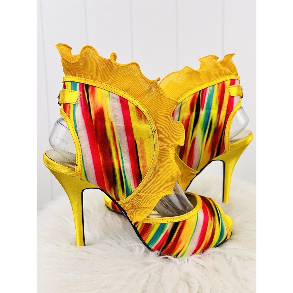 Glamorous Wild Rose Platform Stiletto Heels Ruffled Ankle Strap Size 9 - Picture 4 of 8